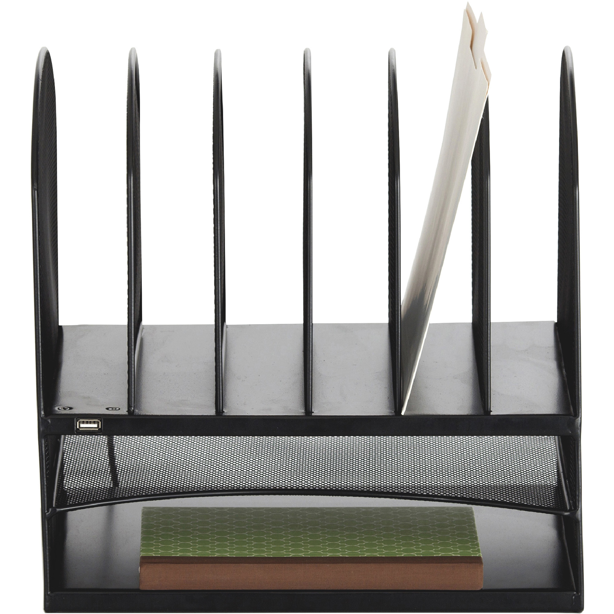 Safco Powered Onyx Desktop Organizer with 2 Horizontal Sections/ 6 Vertical Sections, Black, Model# 3233BL